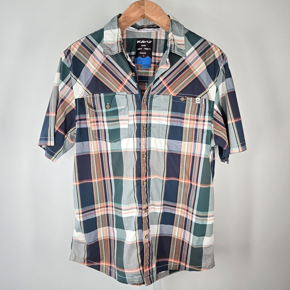 KAVU Plaid Short Sleeve Button Up Shirt Men's Size L